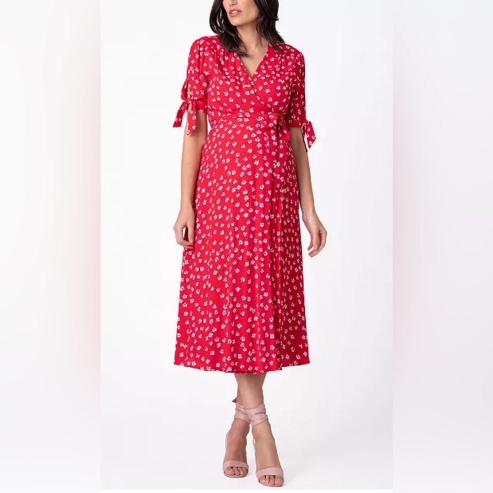 Seraphine Red Floral Midi Wrap Maternity Dress Size 16